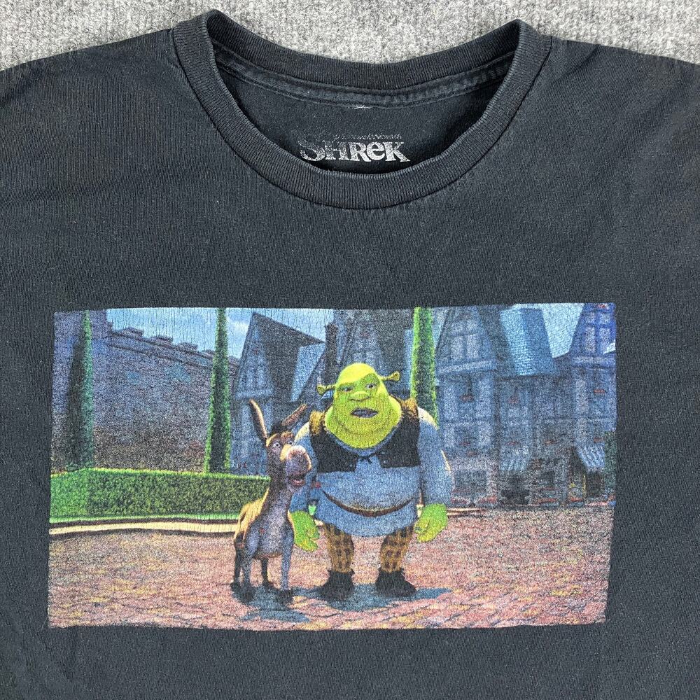 Shrek‎ T-Shirt Mens L Black Graphic Tee DreamWorks Movie Donkey Funny Retro